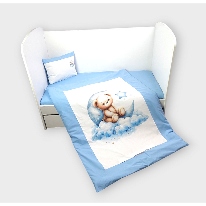 Rainy Бебешки спален комплект 3 части 60х120 см. Лунно мече син