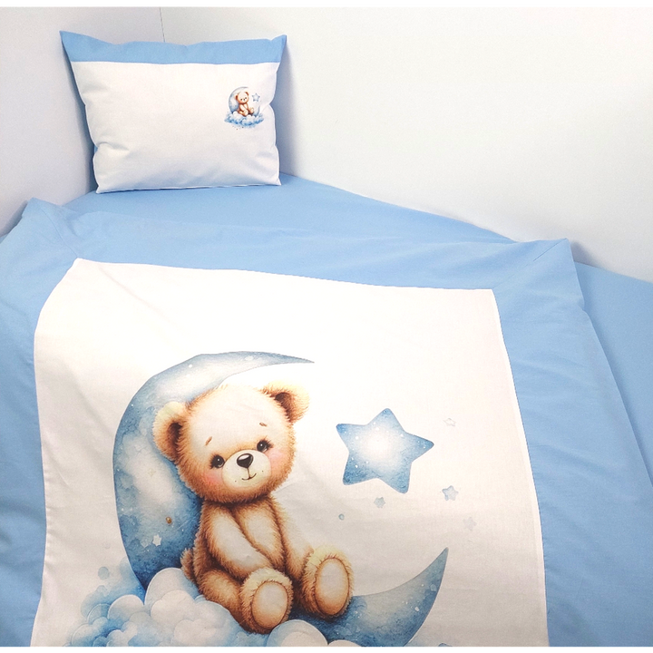 Rainy Бебешки спален комплект 3 части 60х120 см. Лунно мече син