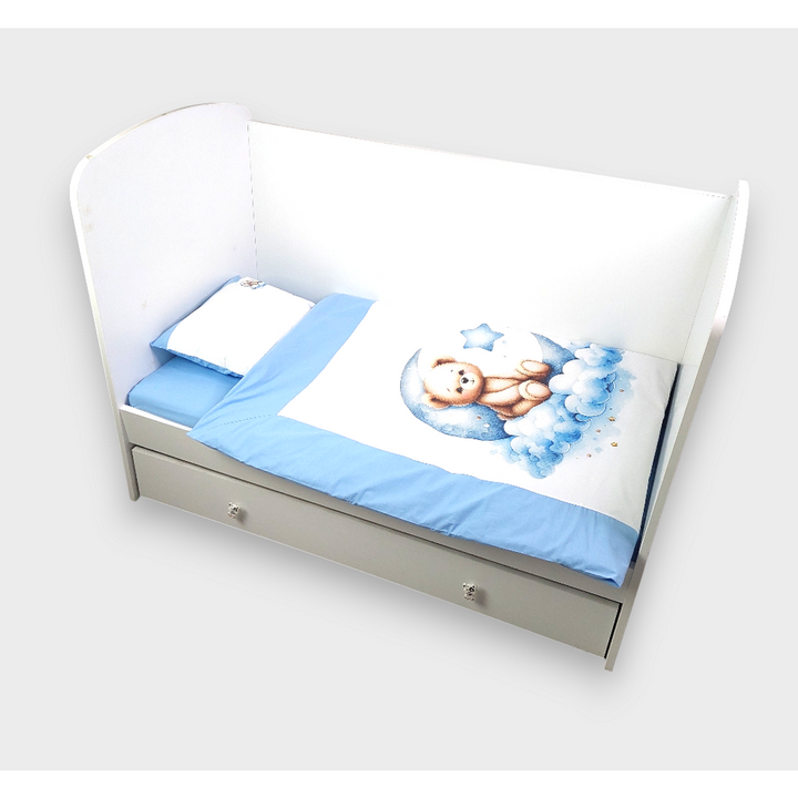 Rainy Бебешки спален комплект 3 части 60х120 см. Лунно мече син