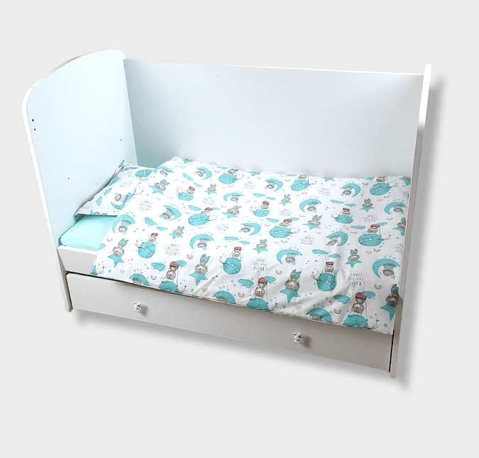 Rainy Бебешки спален комплект 3 части 60х120 см. Мече на луна зелен