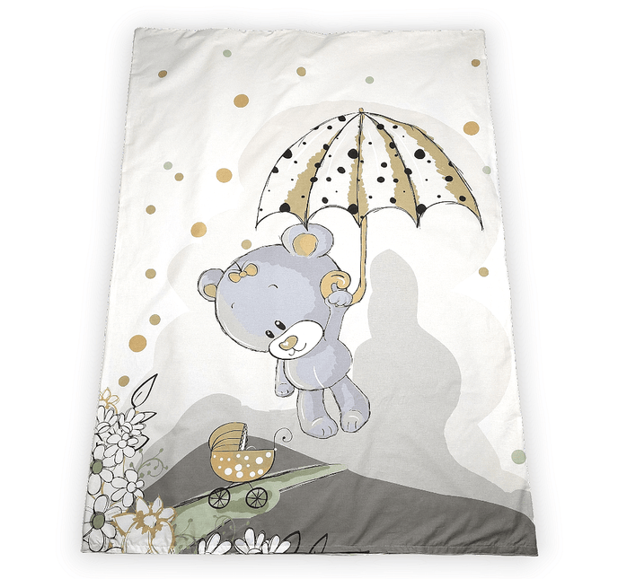 Rainy Бебешки спален комплект 3 части 60х120 см. Сиво мече с чадър