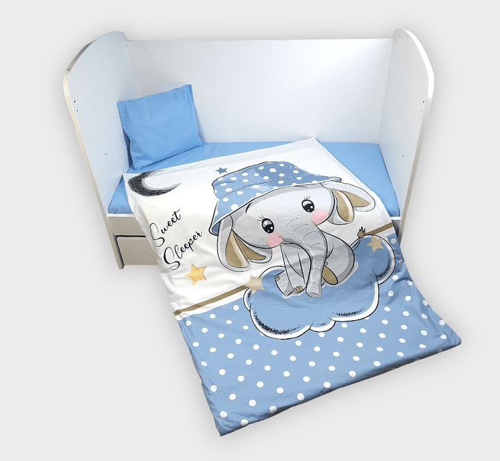 Rainy Бебешки спален комплект 3 части 60х120 см. Синьо слонче