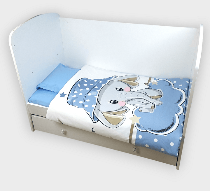 Rainy Бебешки спален комплект 3 части 60х120 см. Синьо слонче