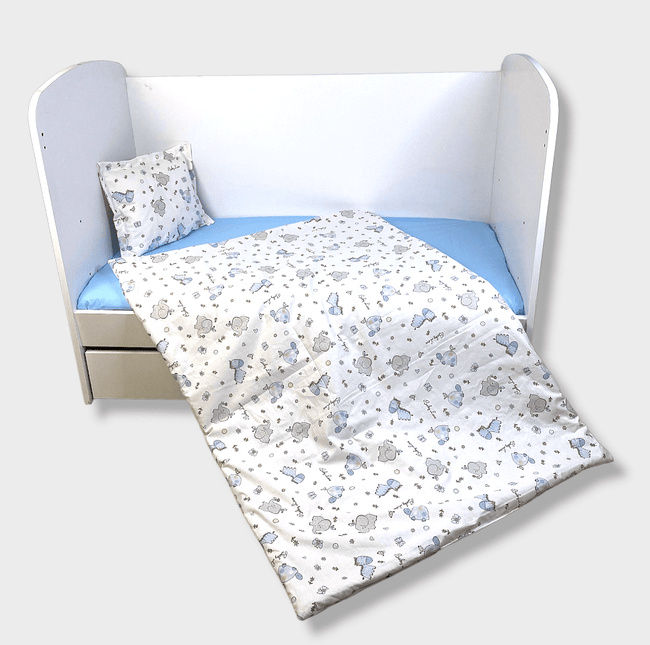 Rainy Бебешки спален комплект 3 части 60х120 см. Сини Зебри и Слончета