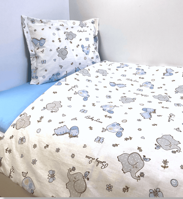 Rainy Бебешки спален комплект 3 части 60х120 см. Сини Зебри и Слончета