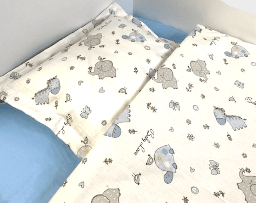 Rainy Бебешки спален комплект 3 части 60х120 см. Сини Зебри и Слончета
