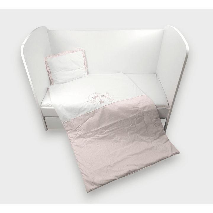 Rainy Бебешки спален комплект 3 части 60х120 см. Звездни Мечета розов