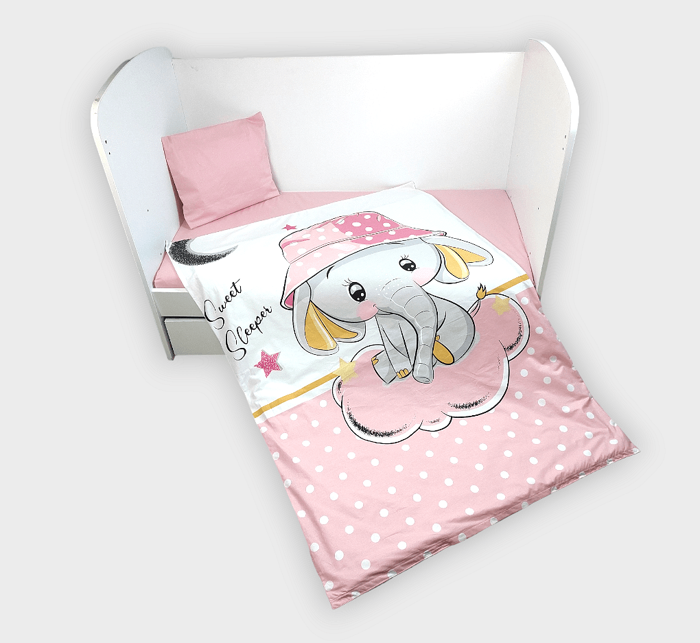 Rainy Бебешки спален комплект 3 части 70х140 см. Розово слонче