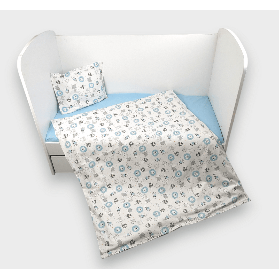 Rainy Бебешки спален комплект 3 части 70х140 см. Сини животинки