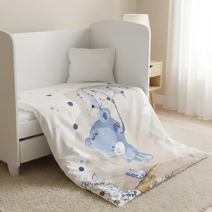 Rainy Бебешки спален комплект 3 части 70х140 см. Синьо мече с чадър