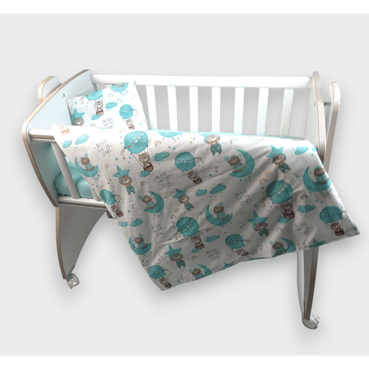 Rainy Бебешки спален комплект 3 части за мини кошара и люлка Мече на луна зелен