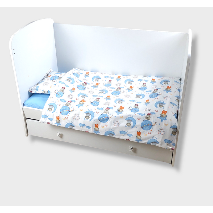 Rainy Бебешки спален комплект 4 части 60х120 см. Мече на луна син