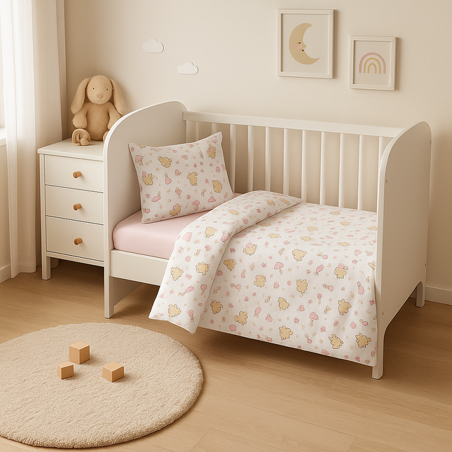 Rainy Бебешки спален комплект 4 части 60х120 см. Розови Зебри и Слончета