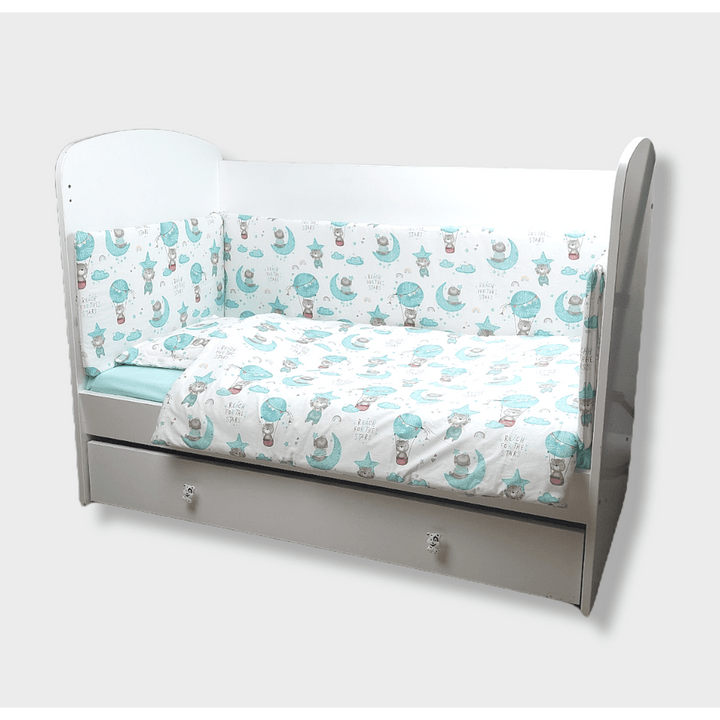 Rainy Бебешки спален комплект 5 части 60х120 см. Мече на луна зелен