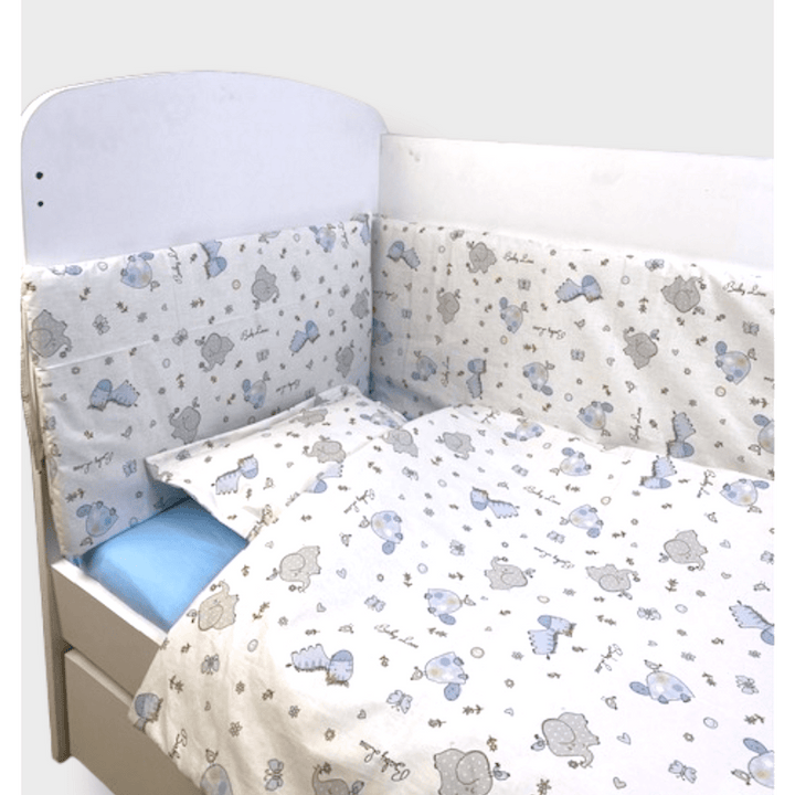 Rainy Бебешки спален комплект 5 части 60х120 см. Сини Зебри и Слончета