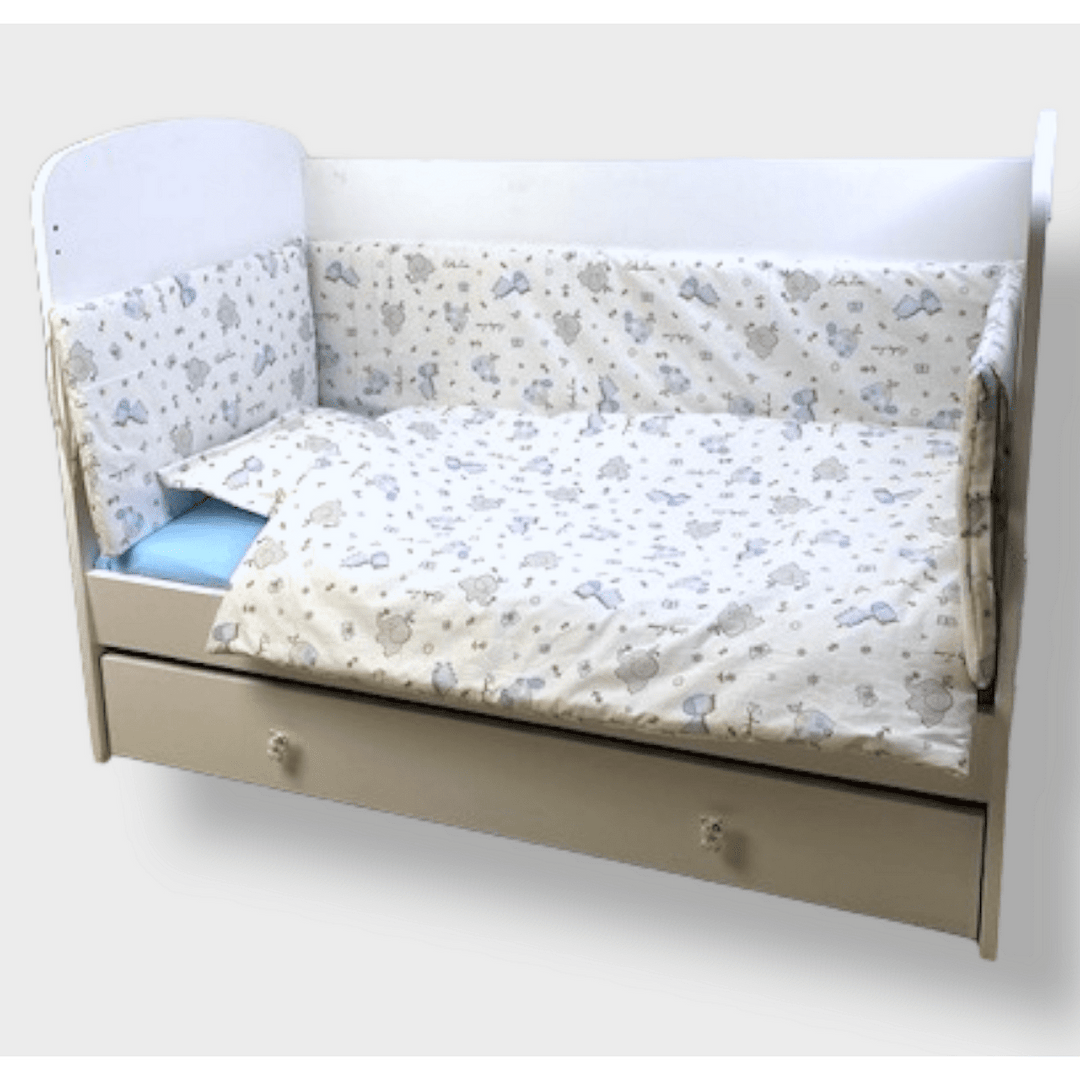 Rainy Бебешки спален комплект 5 части 60х120 см. Сини Зебри и Слончета