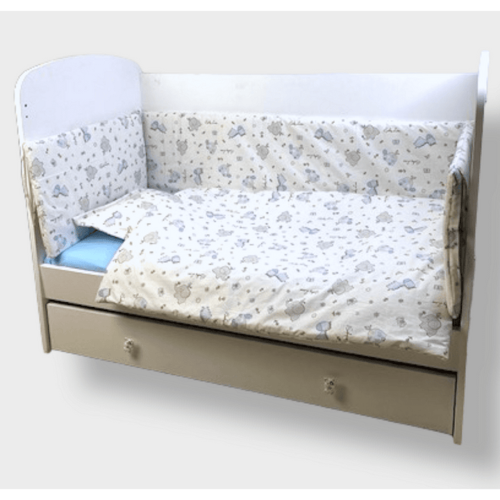 Rainy Бебешки спален комплект 5 части 60х120 см. Сини Зебри и Слончета