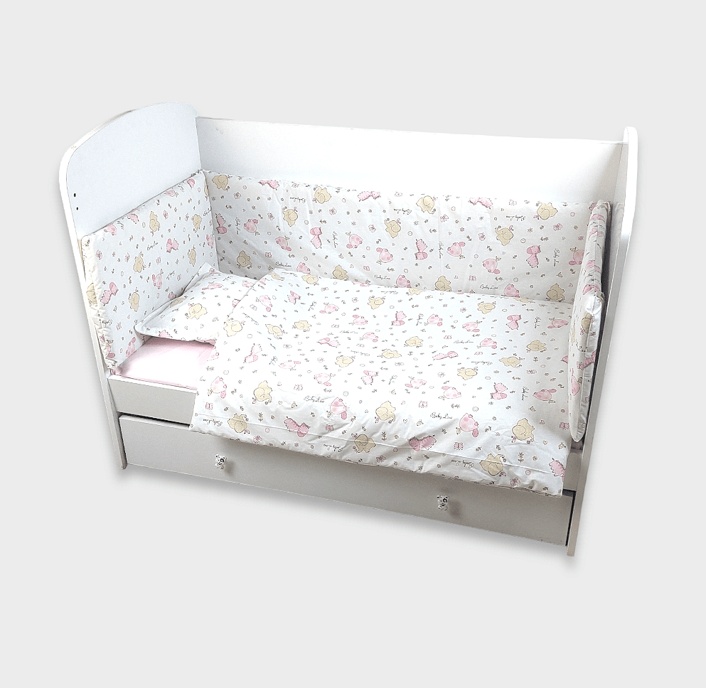 Rainy Бебешки спален комплект 5 части 60х120 см. Розови Зебри и Слончета