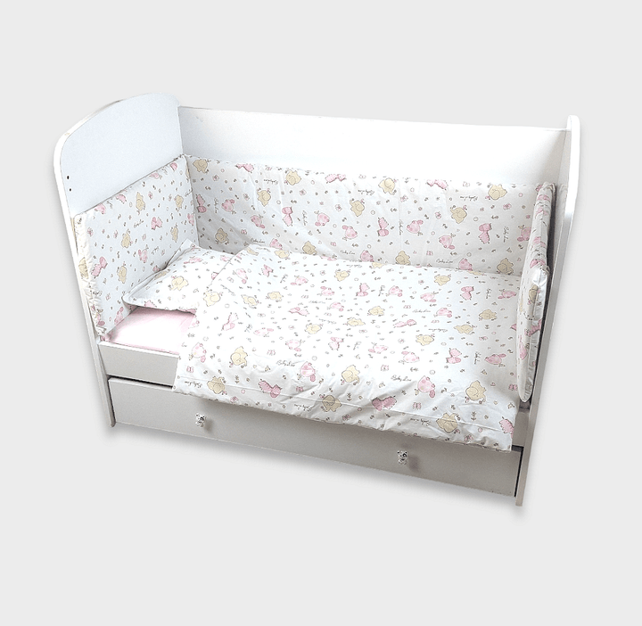 Rainy Бебешки спален комплект 5 части 60х120 см. Розови Зебри и Слончета