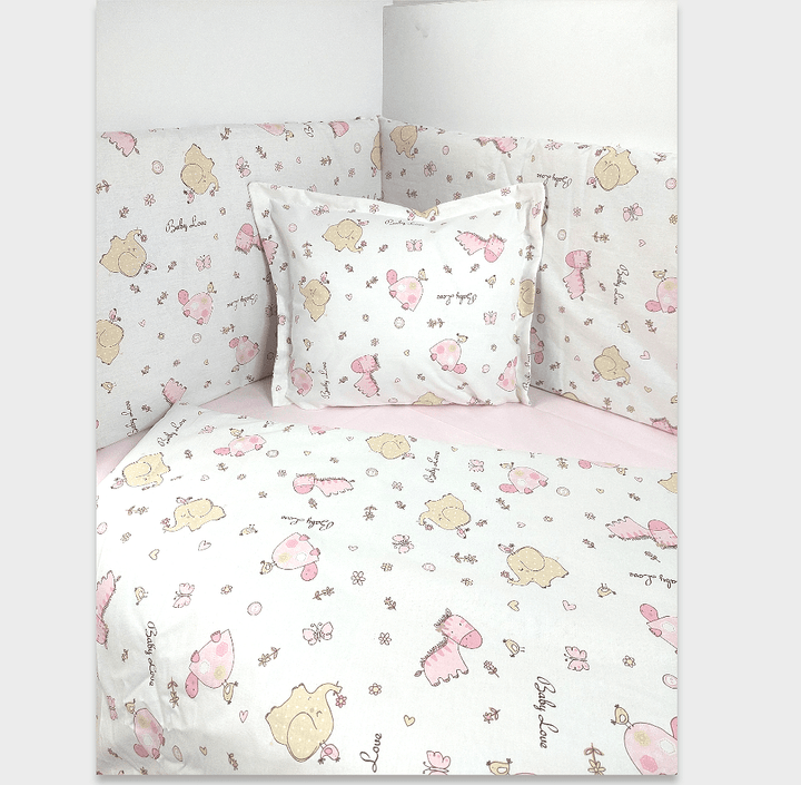 Rainy Бебешки спален комплект 5 части 60х120 см. Розови Зебри и Слончета