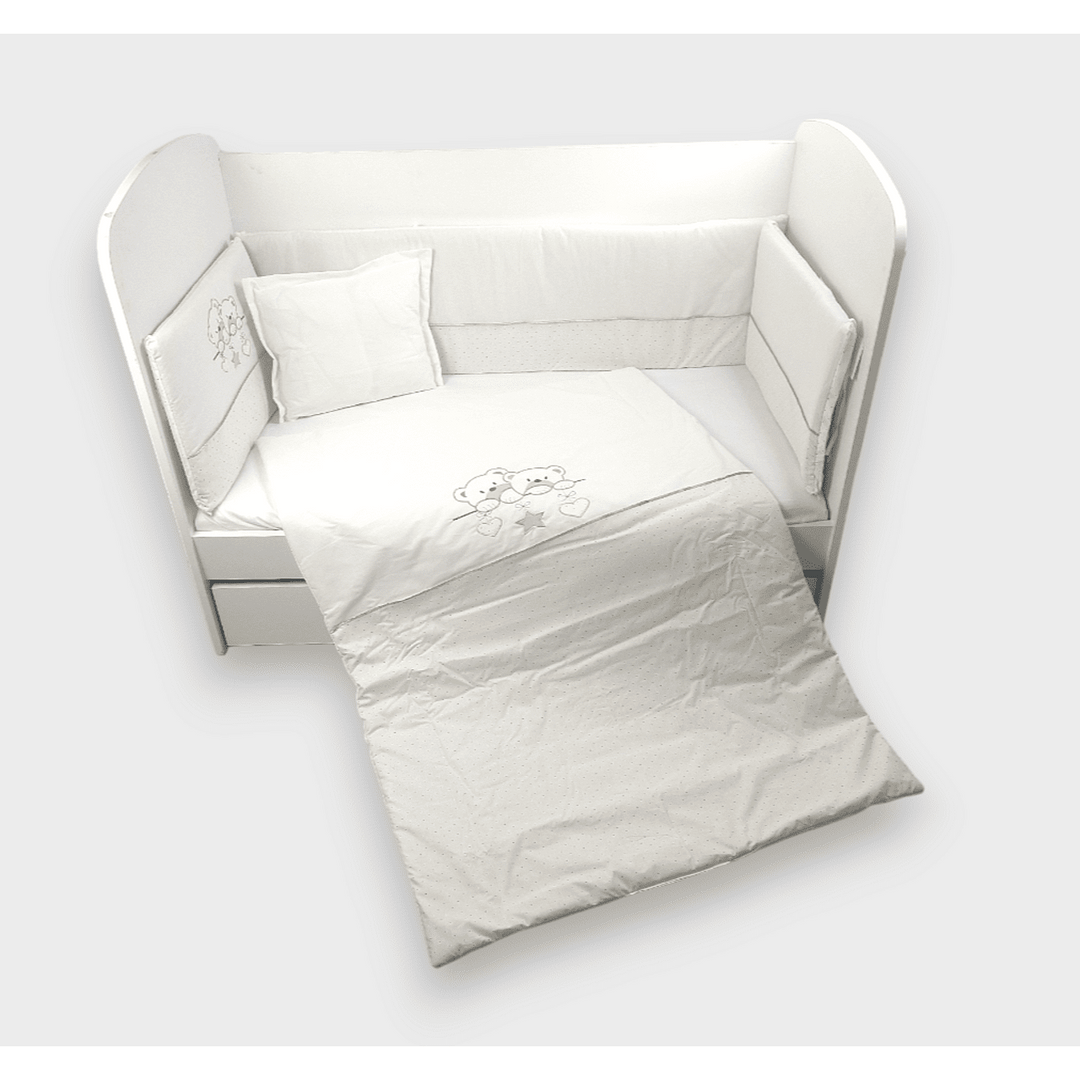 Rainy Бебешки спален комплект 5 части с обиколник 60х120 см. Звездни Мечета екрю