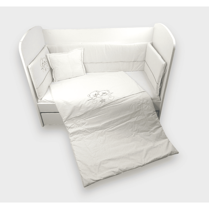 Rainy Бебешки спален комплект 5 части с обиколник 60х120 см. Звездни Мечета екрю