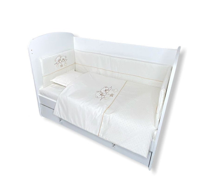 Rainy Бебешки спален комплект 5 части с обиколник 60х120 см. Звездни Мечета екрю