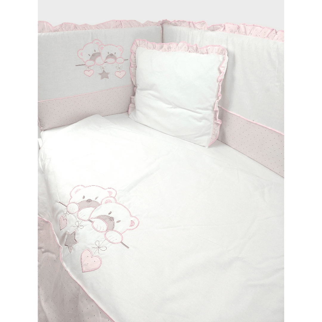 Rainy Бебешки спален комплект 5 части с обиколник 70х140 см. Звездни Мечета розов