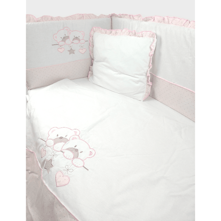 Rainy Бебешки спален комплект 5 части с обиколник 70х140 см. Звездни Мечета розов