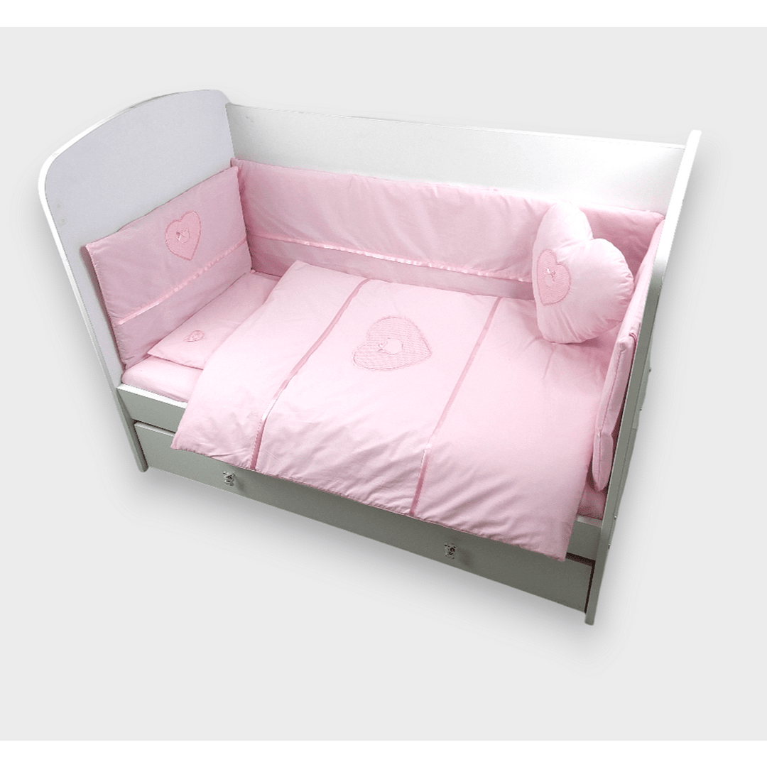 Rainy Бебешки спален комплект 7 части с обиколник 60х120 см. Сърце с мече