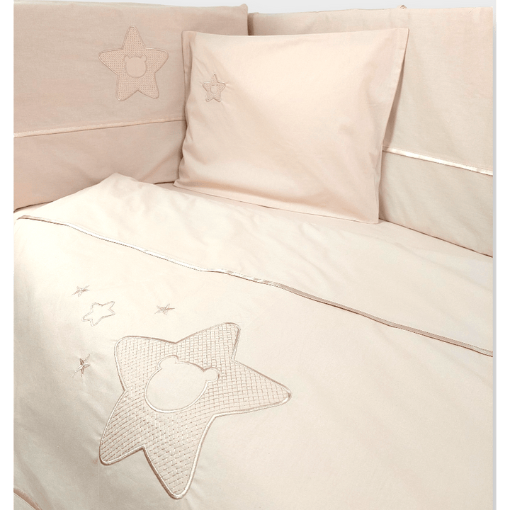 Rainy Бебешки спален комплект 7 части с обиколник 60х120 см. Звезда с мече бежов