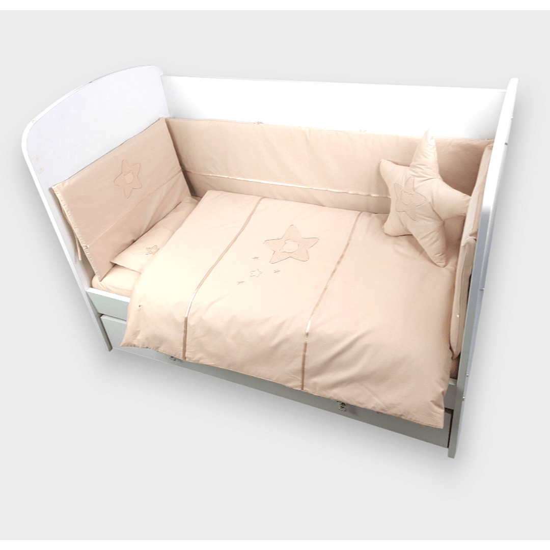 Rainy Бебешки спален комплект 7 части с обиколник 60х120 см. Звезда с мече бежов