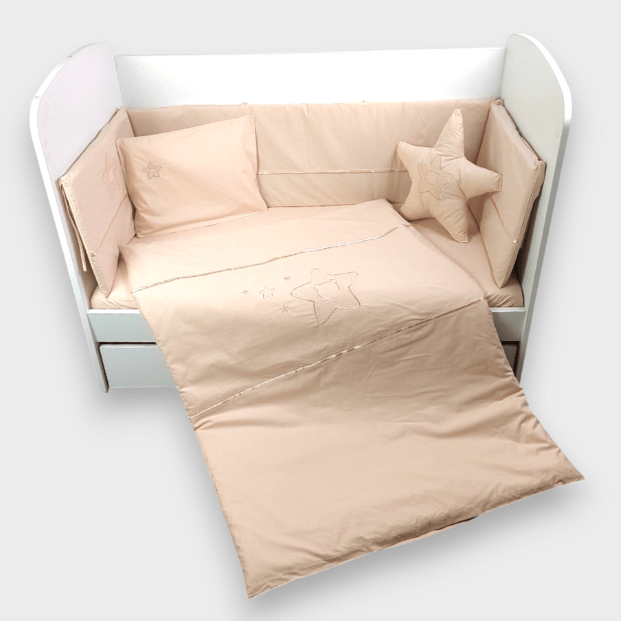 Rainy Бебешки спален комплект 7 части с обиколник 60х120 см. Звезда с мече бежов