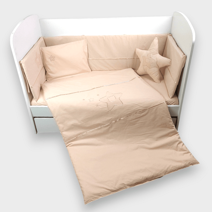 Rainy Бебешки спален комплект 7 части с обиколник 70х140 см. Звезда с мече бежов