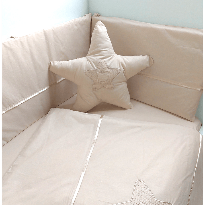 Rainy Бебешки спален комплект 7 части с обиколник 70х140 см. Звезда с мече бежов