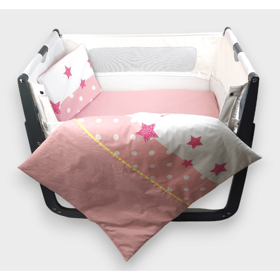 Rainy Бебешки спален комплект за мини кошара и люлка Розово слонче