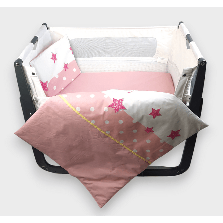 Rainy Бебешки спален комплект за мини кошара и люлка Розово слонче