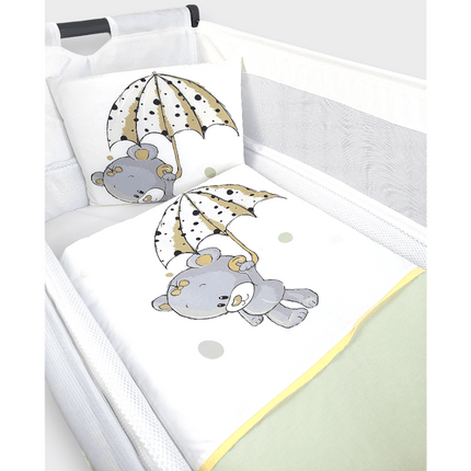 Rainy Бебешки спален комплект за мини кошара и люлка Сиво мече с чадър