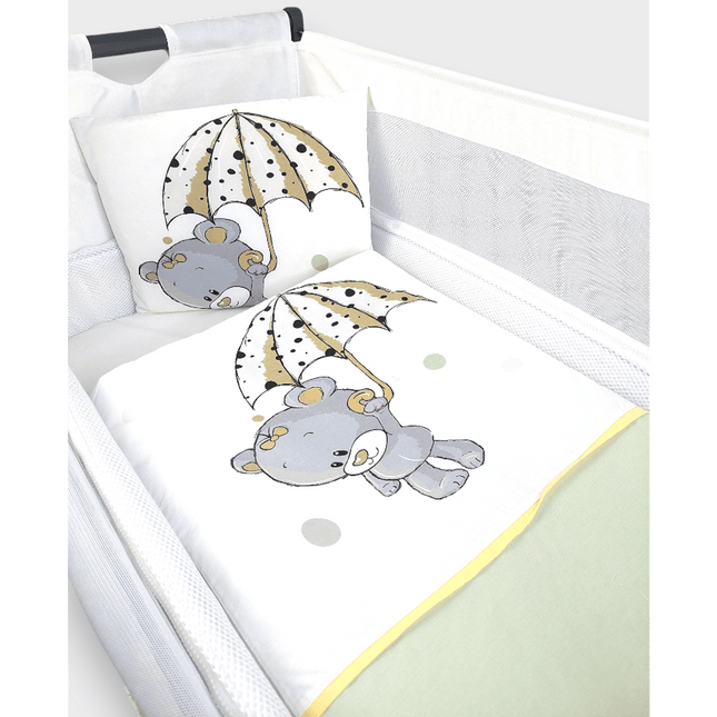 Rainy Бебешки спален комплект за мини кошара и люлка Сиво мече с чадър