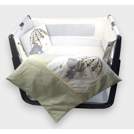 Rainy Бебешки спален комплект за мини кошара и люлка Сиво мече с чадър