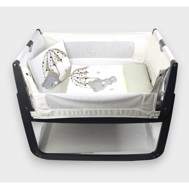 Rainy Бебешки спален комплект за мини кошара и люлка Сиво мече с чадър