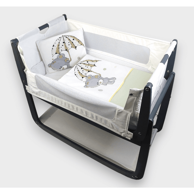 Rainy Бебешки спален комплект за мини кошара и люлка Сиво мече с чадър