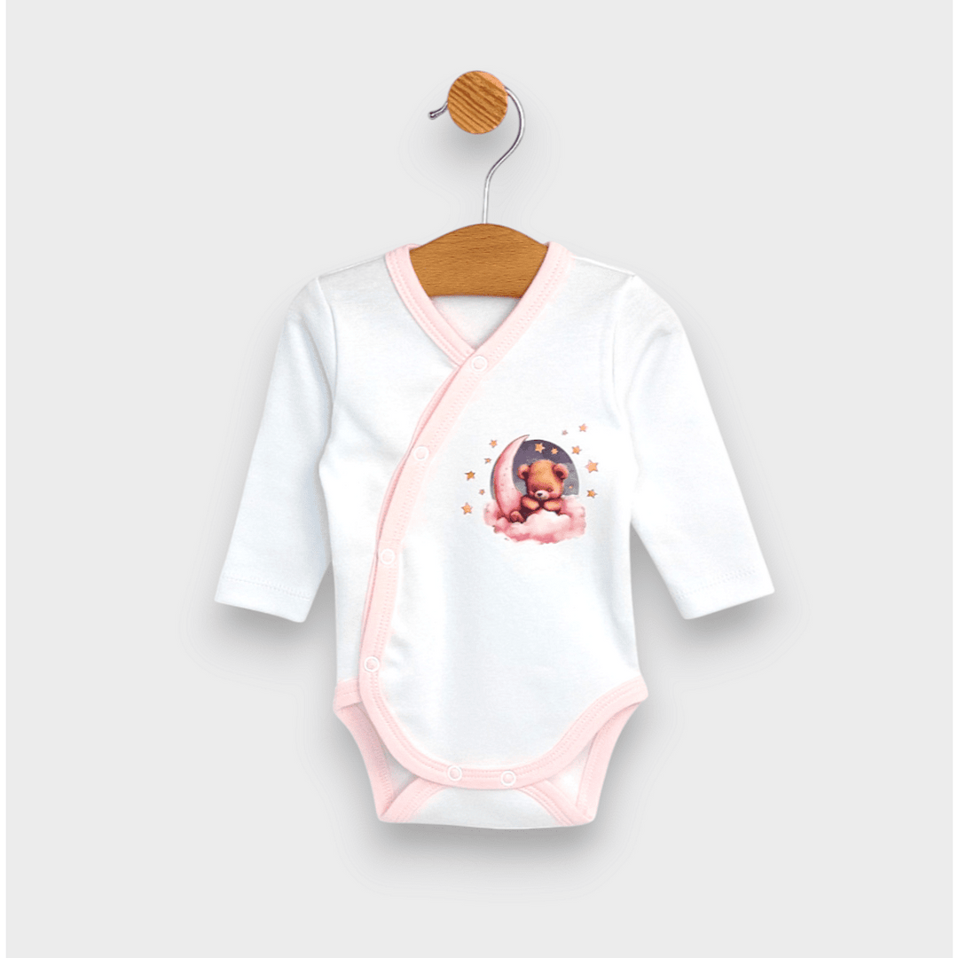 Rainy Бебешко боди Лунно мече розов със странично закопчаване 56-68 см.