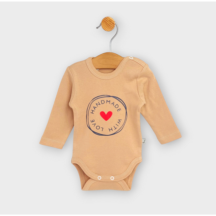 Rainy Бебешко боди с дълъг ръкав 48-86см. Handmade with love мока