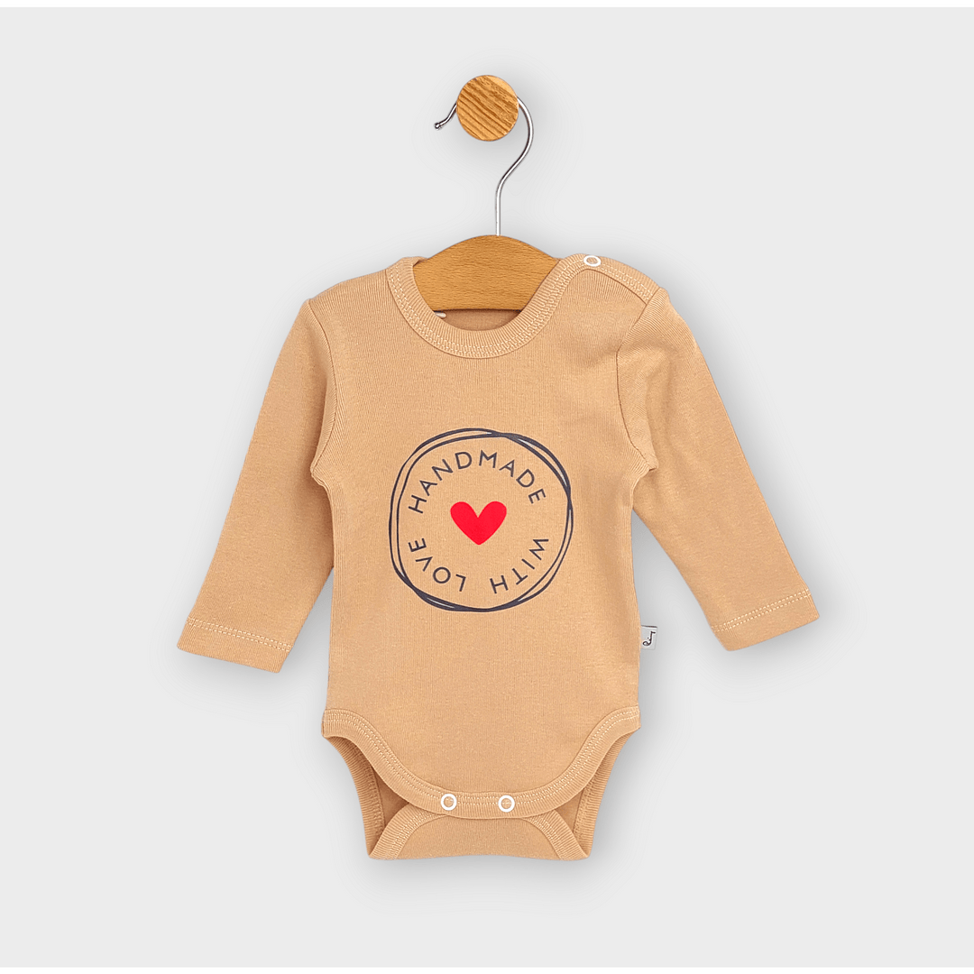 Rainy Бебешко боди с дълъг ръкав 48-86см. Handmade with love мока