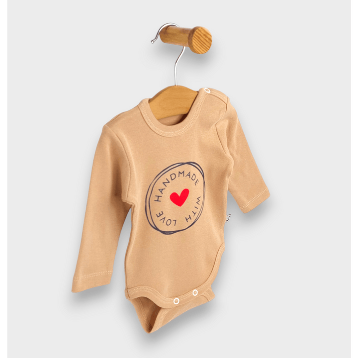 Rainy Бебешко боди с дълъг ръкав 48-86см. Handmade with love мока