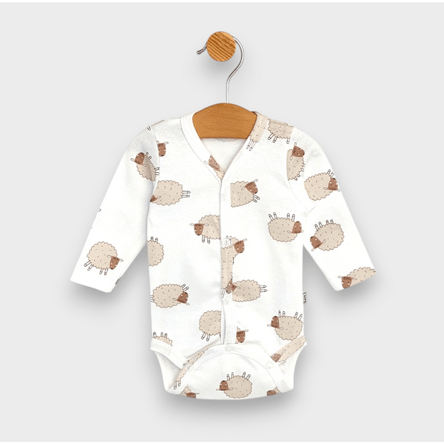 Rainy Бебешко боди с дълъг ръкав и предно закопчаване 48 - 62 см. Beige sheep