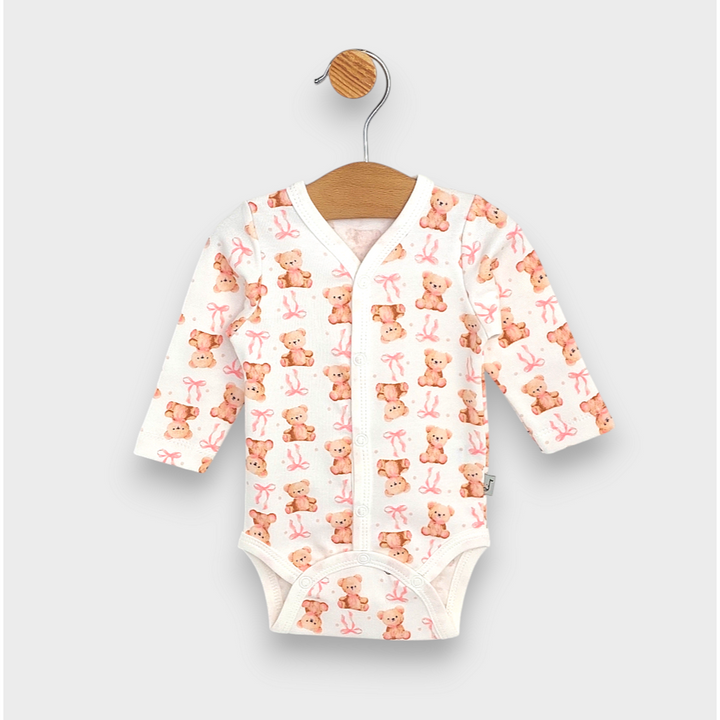 Rainy Бебешко боди с дълъг ръкав и предно закопчаване 48 - 68см. Мече с панделка