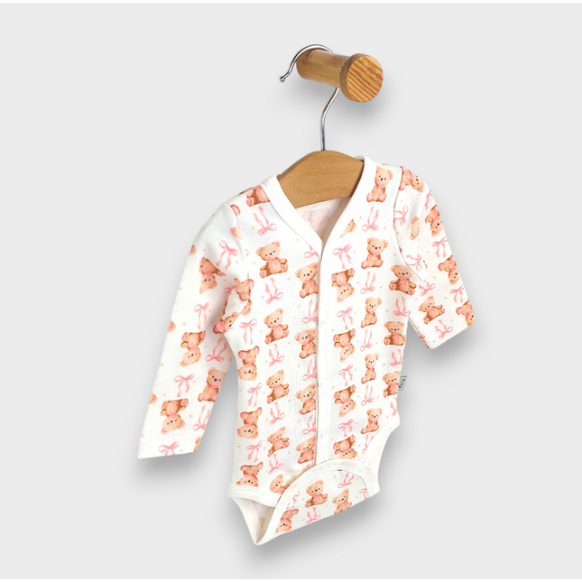 Rainy Бебешко боди с дълъг ръкав и предно закопчаване 48 - 68см. Мече с панделка