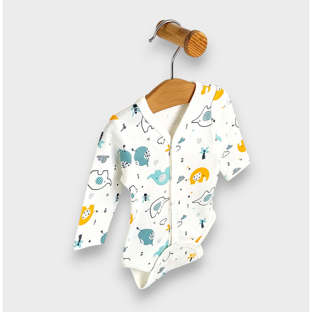 Rainy Бебешко боди с дълъг ръкав и предно закопчаване 48 - 74см. Шарени слончета